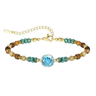 Imagem de JIAOGE Pulseiras femininas de pedra de nascimento - Pulseiras delicadas com contas douradas com pingente de pedra de nascimento de 12 meses, presente de amizade, dama de honra, presente de aniversário