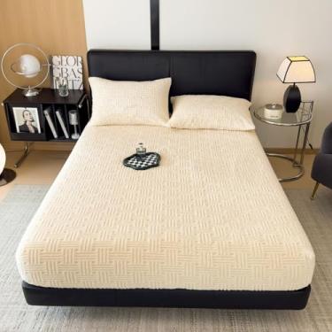 Imagem de ZIQINPSQ Lençol de flanela tamanho solteiro GG - 1 lençol de cama quente de inverno com bolso profundo (38 cm), resistente ao encolhimento e desbotamento, qualidade hoteleira, marfim