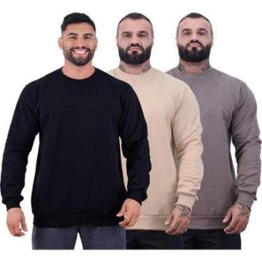 Imagem de Kit 3 Blusa Frio Moletom Basic MXD Conceito Sem Capuz e Bolso Lisas-Masculino