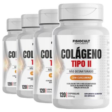 Imagem de 4x Colageno Tipo 2 Não Desnaturado 500mg 120 Cápsulas Suplemento Alime