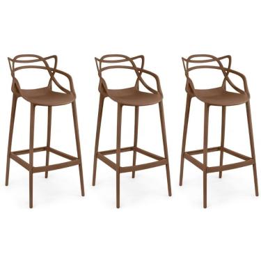 Imagem de Kit 3 Banqueta Alta Allegra Com Encosto Design Cozinha/bancada - Marrom