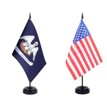 Imagem de JBSJBS Bandeira de mesa dos EUA Louisiana 30,5 cm, conjunto de luxo, bandeiras da Louisiana dos EUA, mini bandeiras de mesa de escritório do estado americano com base preta para decoração de mesa