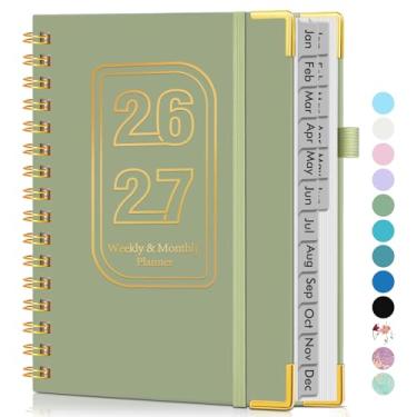 Imagem de Agenda A5 semanal e mensal de 18 meses, 2026-2027, janeiro de 2026 a junho de 2027, capa dura, agenda semanal e mensal com aba, agenda em espiral para escritório, trabalho, escola, casa, verde