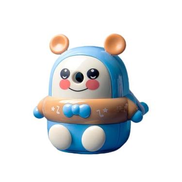 Imagem de GZBABY Apontador de lápis manual, manivela com espessura ajustável, formato de urso sorridente fofo (azul)