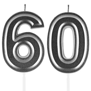 Imagem de Velas de aniversário de 60 anos, numerais pretos 60 topo de bolo, decoração para meninas e meninos, tema de aniversário, festa de casamento, artigos de celebração