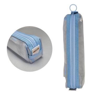 Imagem de Estojo Transparente Azul Claro Premium Escolar Organizador Masculino Menino Menina Volta as Aulas