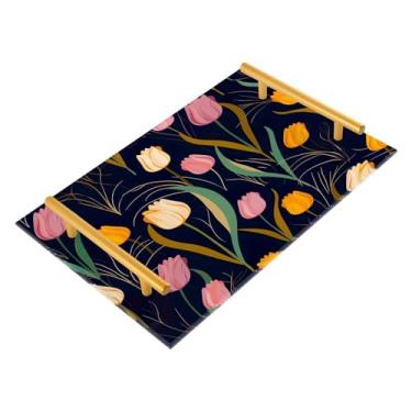 Imagem de Wassud Bandeja de banheiro tulipas coloridas com alças organizador de perfume de joias de acrílico para banheiro, quarto, cozinha, balcão de 30 x 20 cm