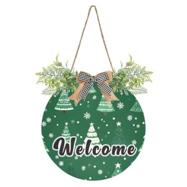 Imagem de YETTASBIN Placa de boas-vindas para árvores de Natal, placa impermeável para pendurar na parede, guirlanda decorativa para inauguração de casa, quintal, jardim, decoração de férias, 30 x 30 cm