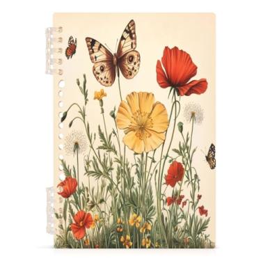 Imagem de Burbuja Caderno de borboletas com galhos de flores, papel pautado universitário A5 com 60 folhas, fichário para diário, trabalho, escritório, 1 pacote