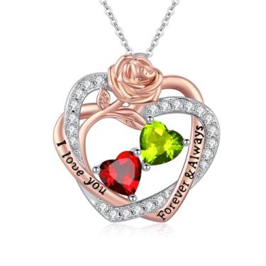 Imagem de Colares femininos com coração rosa, banhado a ouro rosa 14K, pingente de coração duplo sobreposto, presente de aniversário de aniversário de dia dos namorados para sua esposa, mãe, filha, joia com