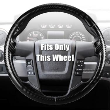 Imagem de Aimato Capa de volante personalizada para Ford F150 2009-2014/Ford Expedition 2015-2017, fina, antiderrapante, resistente a arranhões exclusivo protetor de volante de carro para Ford, preto fosco