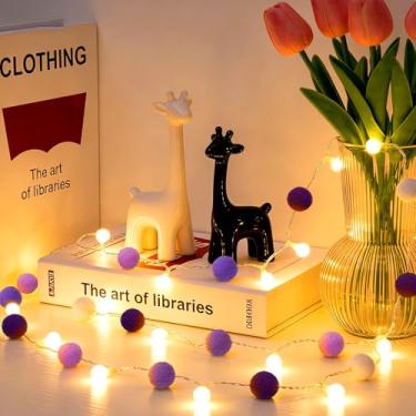 Imagem de Luzes de fadas Pom Pom operadas a pilha, corda de luzes quentes de 20 m com 20 bolas fofas, luzes decorativas de brilho suave para quarto, quarto de crianças, festa, casamento, barraca - 2 modos e