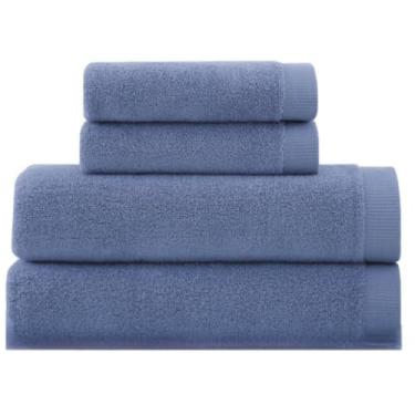 Imagem de Jogo de Toalhas de Banho 4 Peças 100% Algodão Toalhas de Banho e Rosto Felpudas Super Macias(Azul)