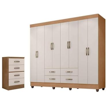 Imagem de Guarda Roupa Casal Porto com Cômoda Lite 4 Gavetas Nature Off White - Móveis Leão