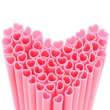 Imagem de NIEITRK 50 canudos em forma de coração, canudos descartáveis de plástico rosa para dia dos namorados para festa de Dia dos Namorados, chá de panela de casamento de aniversário, agitadores de coquetéis