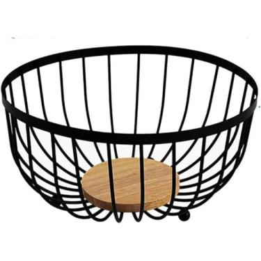 Imagem de Fruteira de Mesa Redonda em Metal Cesto Organizador de Frutas Decorativo