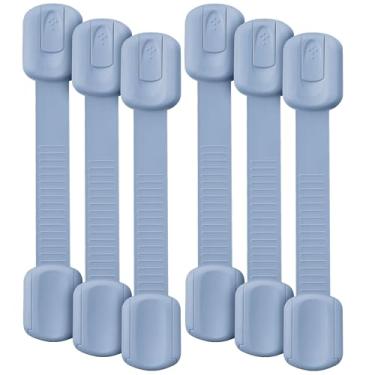 Imagem de Bates- Fechaduras de alça de segurança para crianças, pacote com 6, cadeados de armário de bebê azul empoeirado, fechaduras de banheiro à prova de bebê, fechaduras de gaveta à prova de crianças