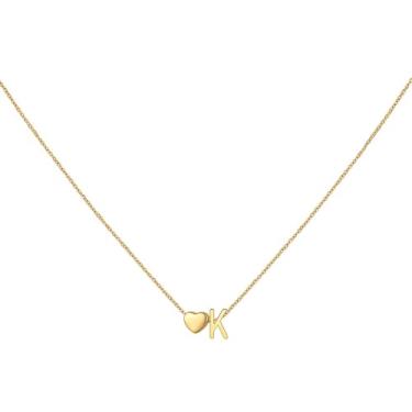 Imagem de brenstof Colar feminino com inicial de coração dos EUA - Colar com pingente de letra A banhado a ouro 18K delicados colares de coração minúsculos colares de inicial para presentes de aniversário para