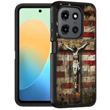 Imagem de FQTBCEARI Capa projetada para Moto G Stylus 5G 2025, capa protetora de corpo inteiro à prova de choque com 3 camadas de grau militar para Motorola Moto G Stylus 5G 2025, bandeira americana cruz Jesus