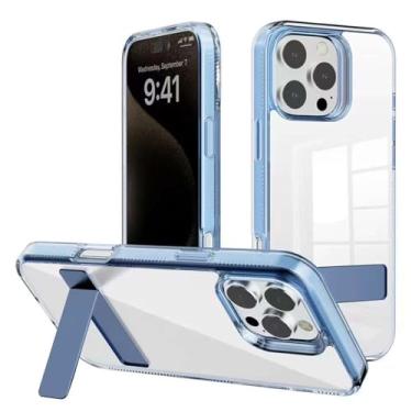 Imagem de Capa para iPhone 16/16 plus/16 pro/16 pro max, capa de telefone com suporte de metal com moldura de proteção de câmera de tela antiderrapante
