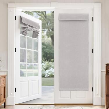 Imagem de MIULEE Conjunto de 2 cortinas de porta francesas 100% blackout de linho, persianas de janela de privacidade sem perfuração, isolamento térmico, escurecimento de ambiente para sala de estar, L 66 x C