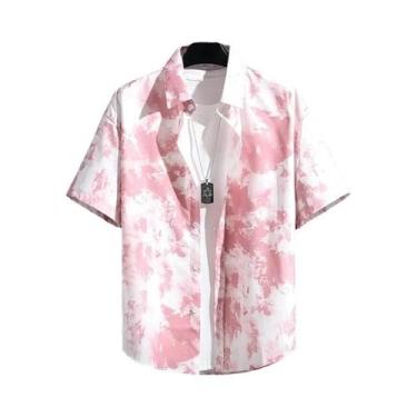Imagem de Camisa Unissex De Manga Curta Estampada Casual Para Praia, Blusa Fina 