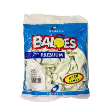 Imagem de Balão Bexiga Liso Cores Premium N7 C/ 50 Unidades - Ideatex, Branco