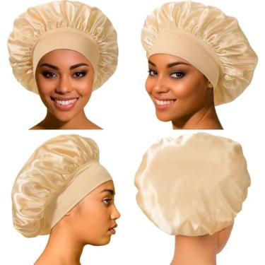 Imagem de Touca de Cetim Premium para Cabelo, Proteção Noturna contra Frizz e Quebra, Retenção de Umidade, Bege