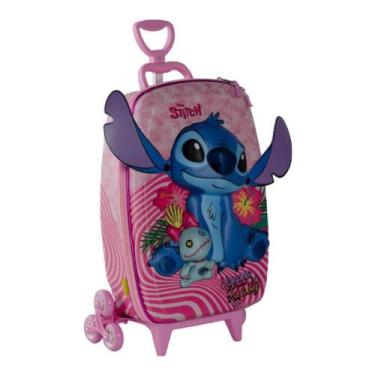 Imagem de Mala Infantil 3+ Pré Escola Creche Menina Stitch 3d Com Rodinhas Cor R