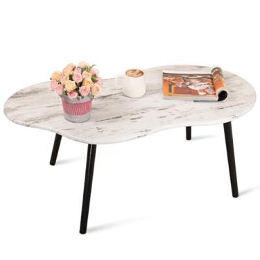 Imagem de FEUFOAM Mesa de centro pequena em forma de nuvem, exclusiva de grão de madeira branca, mesa de chão, casa de fazenda, decoração rústica, mesa de sofá central para sala de estar, espaços pequenos