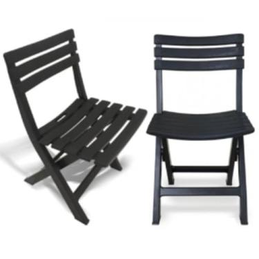 Imagem de Kit 2 Cadeiras de Plástico Dobrável Bistrô Preta Com Encosto