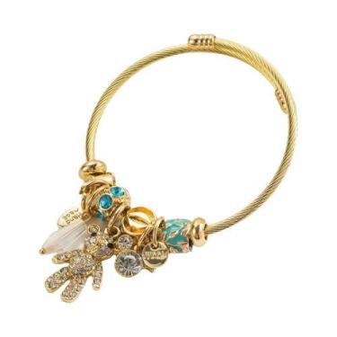 Imagem de Pulseira Pandora De Aço Inoxidável Dourada Para Mulheres Com Pingente 