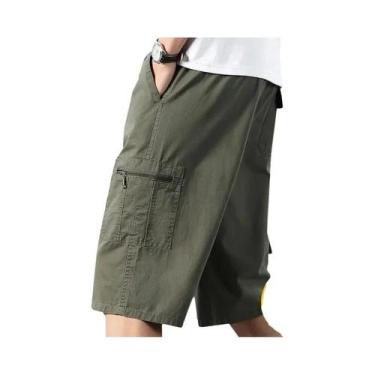 Imagem de Bermuda Casual Masculina De Algodão Até O Joelho Com Bolso Com Zíper, 
