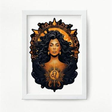 Imagem de Quadro decorativo signo leão 24x18cm - vidro, moldura branca