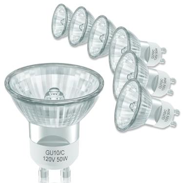 Imagem de DUMILOO Lâmpadas de halogêneo GU10 120V 50W para lâmpada de aquecedor de velas, exaustor, pista e iluminação embutida, MR16 com tampa de vidro, branco quente 2700K, regulável, pacote com 6