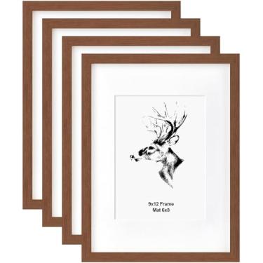 Imagem de Yaetm Porta-retrato de 22 x 30 cm com tapete para 15 x 20 cm, conjunto de 4 unidades, marrom nogueira, molduras de madeira maciça 23 x 30 com vidro temperado, tela horizontal e vertical para montagem