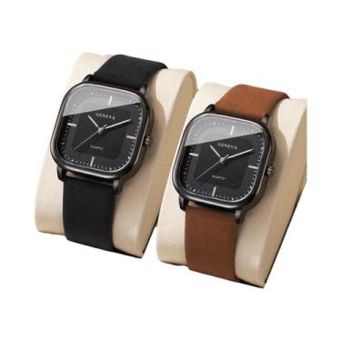 Imagem de Relógio De Pulso Masculino De Moda Com Pulseira De Couro, Conjunto De 