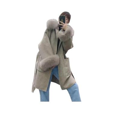 Imagem de Jaqueta Feminina Oversize De Inverno Com Gola E Punhos De Pele De Rapo