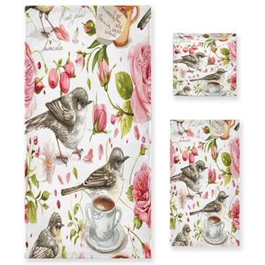 Imagem de xigua Beautiful Birds Conjunto de toalhas de banheiro absorvente macio 3 peças toalha de banho toalha de mão toalhas decorativas para banheiro, academia, hotel, praia, piscina