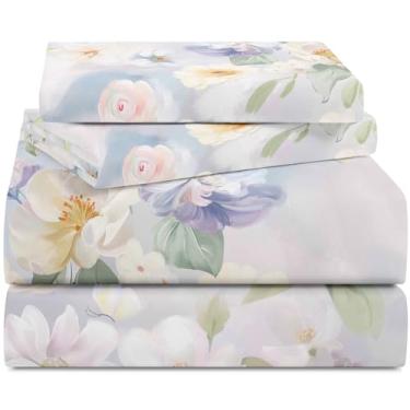 Imagem de YIYEA Jogo de lençol de cama de microfibra escovada dupla premium para todas as estações, macio, respirável, bolso profundo de 40,6 cm, resistente a encolhimento e desbotamento, 4 peças, casal