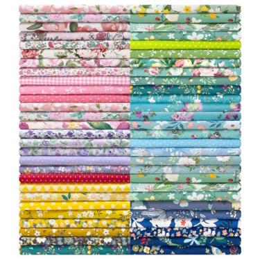 Imagem de Aubliss Pacote de 50 peças de tecido 100% algodão 20,32 cm x 20,32 cm folhas de quadrados gordos pré-cortadas impressas suprimentos de costura floral para costura patchwork faça você mesmo artesanato