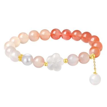 Imagem de Pulseira gradiente de ágata com miçangas para mulheres de 8 mm em verm