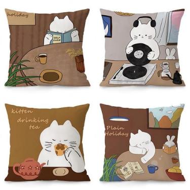 Imagem de Conjunto de fronhas Cartoon Cat 35x35cm (conjunto de 4) roupa de pelúc