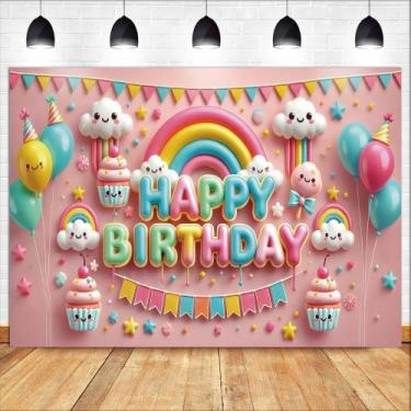 Imagem de Tapeçaria para pendurar na parede Happy Birthday Rainbow Design 150x10