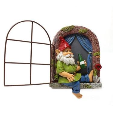 Imagem de Escultura de decoração de jardim Window Gnome com resina de cerveja - 