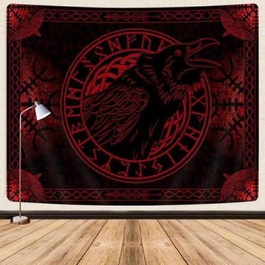 Imagem de Tapeçaria para pendurar na parede Viking Norse Raven Rune Design 150x1