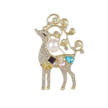 Imagem de Alfinete de broche Elegant Reindeer Crystal Strass Lapel Pin B - Yiwei