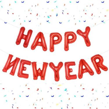 Imagem de Suprimentos de festa PIGETALE Red Happy New Year Balões 40cm 2024