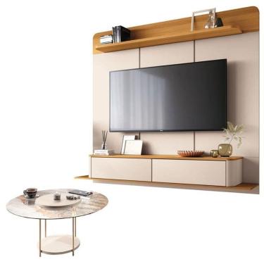 Imagem de Home Suspenso Galax Cinamomo Off White E Mesa De Centro Sky Com Tampo De Vidro Off White- Hb Móveis