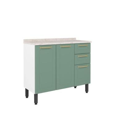 Imagem de Balcão de Aço com Tampo 3 Portas 2 Gavetas Colors Bertolini, Verde/Bra